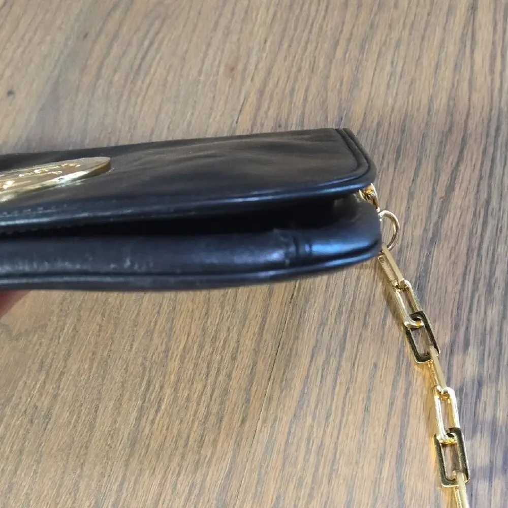 Tory Burch Black Leather Clutch with Gold Crossbody Chain - Picture 10 of 13